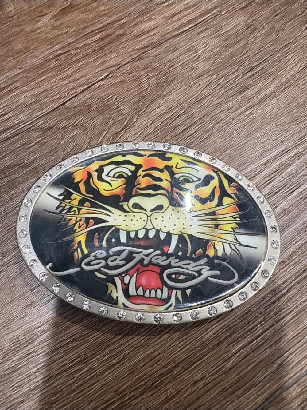 Ed Hardy Men's Tiger Graphic Oval Buckle in Yellow, Orange, Black